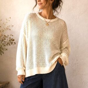 Coastal Crochet Open Stitch Knit Sweater Cotton Beach Pullover Old Navy 3X